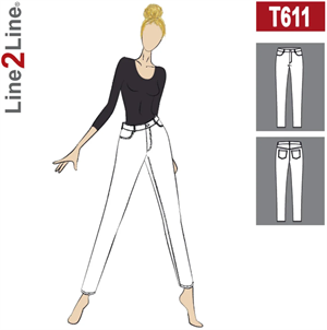 Line2Line snitmønster - T611 Jeans - Curvy A